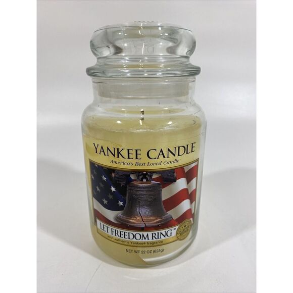 Yankee Candle Let Freedom Ring 22 oz Large Jar Retired White Label Burned HTF - Picture 1 of 4